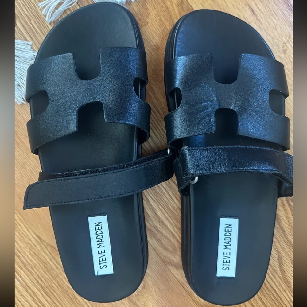 Steve Madden Mayven Black Leather Women's Sandals